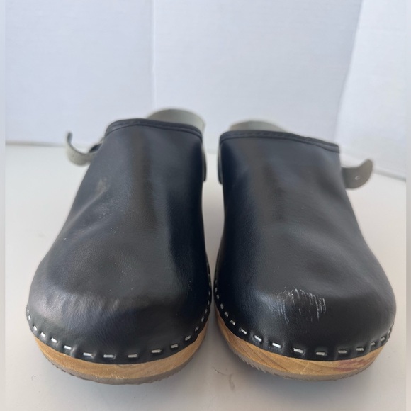Black Leather Wooden Clog Sling back Buckle Mule Loafer Shoes Women’s Size 41 - Picture 3 of 11